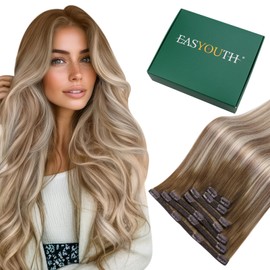 Easyouth Clip in Real Hair Extensions Clip in Human Hair Balayage Clip in Extensions Brown to Medium Blonde Ombre Clip in Hair Extensions Remy Natural Clip ins 12 Inch 7Pcs 70g