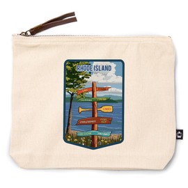 Rhode Island, Signpost, Lake and Flowers, 100% Cotton Zipper Pouch, Travel Accessory, Go Bag