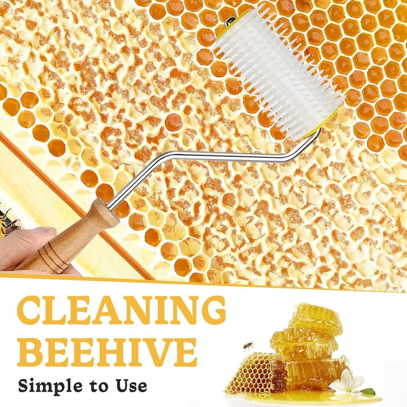 4PCS Honey Extractor Uncapping Needle Roller Wood Handle Honey Uncapper