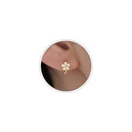 Gold Flower Earrings for Women Cute Dainty Small Flower Huggie Hoop Earrings Flower Jewelry for Women (Gold)