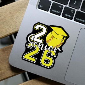 (3 PCS) Senior 2026 Softball Stickers, Graduation Cap Class of 2026 Waterproof Decals for Laptops Water Bottles Cars, Cute Vinyl Gift for Softball Seniors 3 Inches