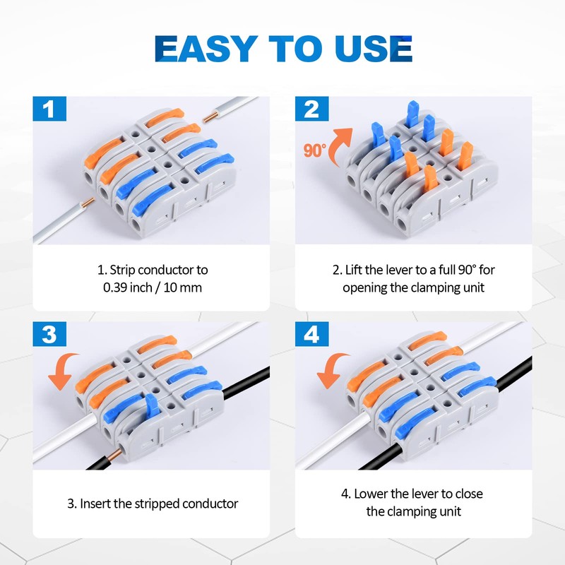 Lever Wire Connectors, HTCELLE 100-Piece Inline Wire Connectors kit for
