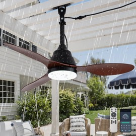 Waterproof Outdoor Ceiling Fan with Lights, IP65 Hanging Gazebo Fan with App/Remote Control, Plug in Ceiling Fan Light for Porch, Patio (Wood)