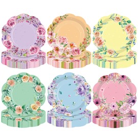 Umigy 120 Pcs Spring Floral Party Plates 7 Inch Floral Paper Plates, Summer Flower Disposable Decorative Tableware for Birthday Wedding Baby Shower Tea Party Bridal Shower Party