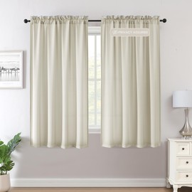 H.VERSAILTEX Sheer Curtains 63 inches Long No-See-Through Farmhouse Curtains for Living Room Light Filtering Semi Sheer Curtain for Bedroom Privacy Window Curtain Drapes 2 Panels Rod Pocket, Natural