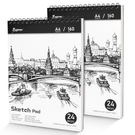 OWill Sketch Pad, 2 Packs A4 Sketch Book 160 g/m² Thick Paper, 48 Pages / 24 Sheets Spiral Bound Sketchbook 2 Packs