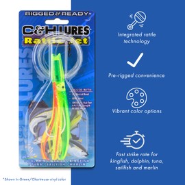 C&H, Rattle Jet Rigged & Ready, Blue/Pink Skirt, 7/0 Mustad Hook, AFW Swivel, 100 lb / 45.3 kg Grand Slam Mono Line, 6 ft / 1.8 m