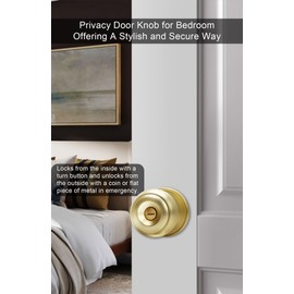 goldenwarm Gold Interior Door Knobs, Interior Door Knobs Bedroom, Brass Door Knobs Privacy, Brushed Brass Finish Door Knobs Interior, Door Knobs Bulk(1 Pack, Gold)
