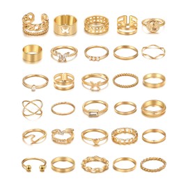 iF YOU 30 Pcs Vintage Gold Knuckle Rings Set, Boho Butterfly Snake Stackable Finger Rings for Women, Midi Ring Pack