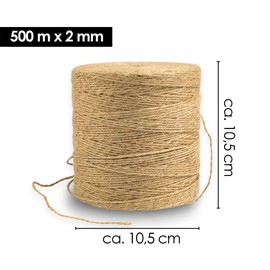 OfficeTree 500 m Jute Twine 2 mm - Craft Cord - Natural Cord - Parcel Cord Natural Fibre - Jute Cord - Jute Cord - Jute Twine for Garden Supplies for Gift Wrapping Decoration - Jute Twine
