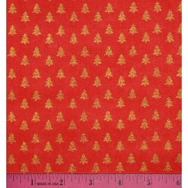Unbranded Mini Christmas Trees Fabric - HALF YARD - 100% Cotton Holiday Red Gold Small