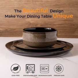 LERATIO Ceramic Dinner Plates Set of 6, 10.5 Inch Reactive Glaze Porcelain Plates, Modern Shape Dinnerware Dishes Set for Kitchen,Microwave&Dishwasher&Oven Safe, Scratch Resistant-Chestnut