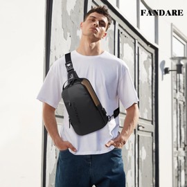 FANDARE Men's Chest Bag Sling Bag Business Shoulder Bag with USB Charging Port Crossbody Bag Shoulder Bag for Travel Worker Camping Hiking Fitness Bicycle Crossover Daypacks, black brown, Sporty