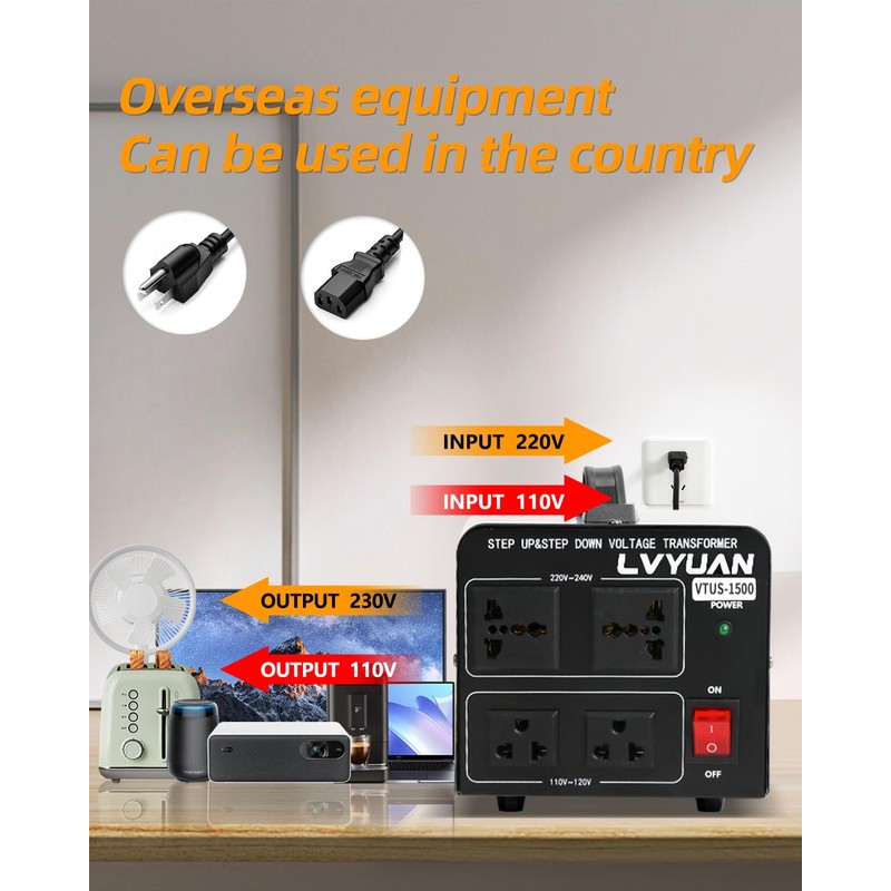 LVYUAN Voltage Converter Transformer 1500 Watt Step Up/Down Convert from