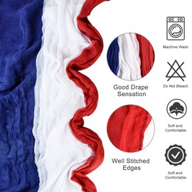 2PCS 4th of July Cheesecloth Table Runner,Vintage Red White and Blue Table Runner for Memorial Day Labor Day Independence Day Veterans Day Patriotic Party Decoration for Dining Room Indoor Outdoor