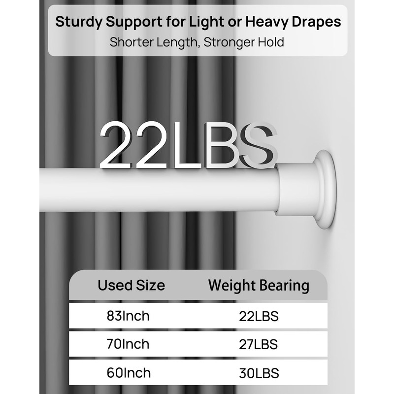 ALLZONE Shower Curtain Rod Tension No Drill, 42-83 Inches,Heavy Duty