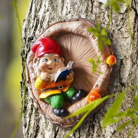 TLHWIN Garden Gnome Resin Statue Tree Ornaments Miniature Statue Decoration Cute Figure Statue Garden Accessories for Indoor & Outdoor Gnome and Window Creative Artwork (Book)