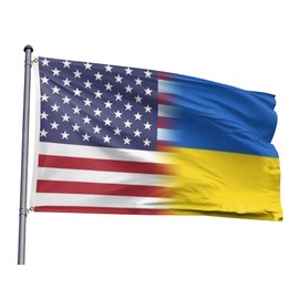 Ukraine America Friendship Flag 3x5FT Ukrainian USA Combination Flag Fade Resistant Vivid Colors Polyester with Brass Grommets For Indoor Outdoor (Friendship, 3x5FT)