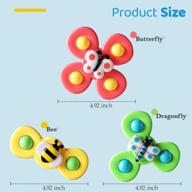 lisfiva 3 PCS Suction Cup Spinners, Kid Spinnning Top Toys for 1 2 3 Year Old Boy Girl, Toddler First Birthday Gift, Bath Toys for Toddlers 1-3, Sensory Baby Toys 12-18 Months