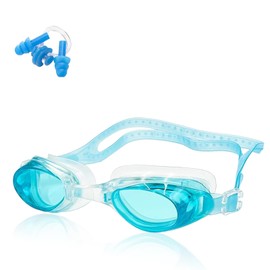 JFMANMSDS Swimming Goggles, Crystal Clear Vision, Anti Fog No Leaking Goggles with Nose Clip and Earplugs, For Adult Women Men Teenager & Kids (Blue)