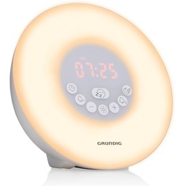 GRUNDIG Sveglia luminosa con radio FM, sveglia diurna con 10 suoni naturali, sveglia con LED che cambia colore e simulazione di zona, funzione sleep e timer, bianco