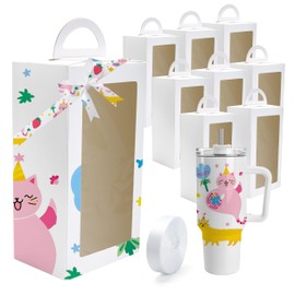 Joyclub 8 Pack White Gift Boxes with Ribbon for 40oz Tumblers with Handle Sublimation Ribbon Graffitiable Gift Box for Bridesmaid Gifts Mother's Day Easter Weddings DIY Decor