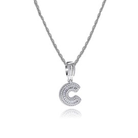 MiniJewelry C Initial Letter Name Alphabet Silver Crystal Clear CZ Necklace Personalize Jewellery Women Daughter Girls Mum Mothers Day