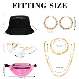 Mukum 9 Pcs 80s 90s Cotume for Women, 80s Hip Hop Outfit Set Hip Hop with Baseball Jersey Shirt Shorts Set for 80s Party - M