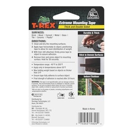 T-REX Extreme Hold Double Sided Mounting Tape, All Weather, Black, 1 Inch x 60 Inches, 1 Roll (285337)