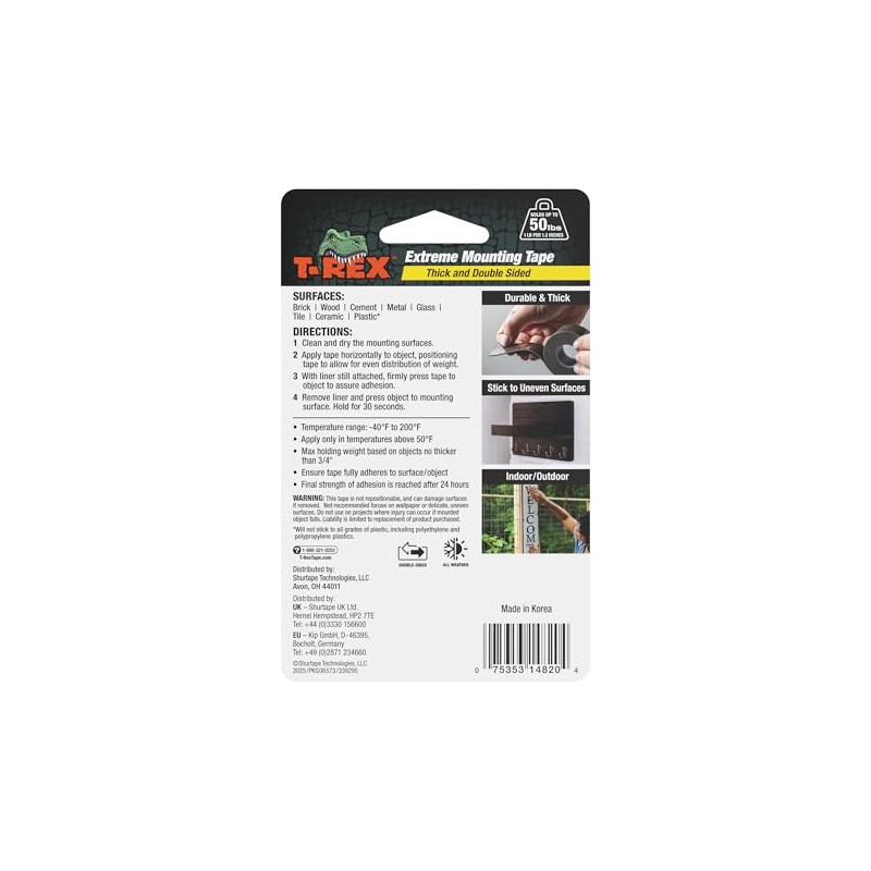 T-REX Extreme Hold Double Sided Mounting Tape, All Weather, Black,