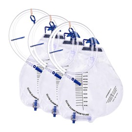 3 Pack 2000ml Sterile Urinary Drainage Bags with Anti-Reflux Chamber, Urine Bag with 48" Drainage Tube for Men and Women, Overnight Bedside Disposable