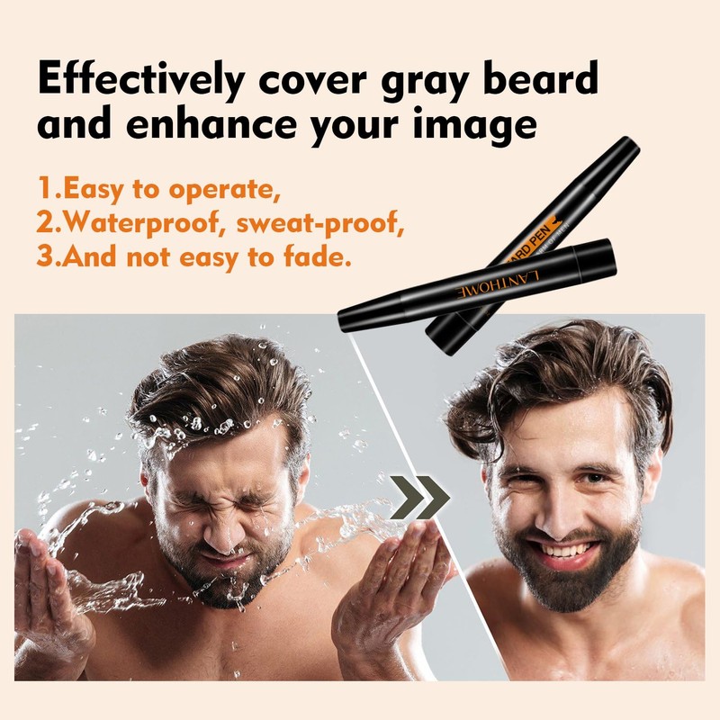 Beard Pencil Filler for Men (Black), Four-fork Tip Beard Styling
