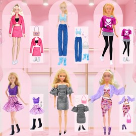 WanderGo Pack of 27 Clothes and Accessories for Dolls, Fashion Doll Clothes, Party Clothes, 6 Pairs of Shoes, 4 Handbags and Jewellery Accessories for 11.5 Inch Girls Dolls