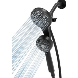 Cobbe High Pressure 3-Way Shower Head Combo, Hand Held Shower & Rain Shower Separately or Together, Dual 2 in 1 Showerhead with Stainless Steel Hose - Black