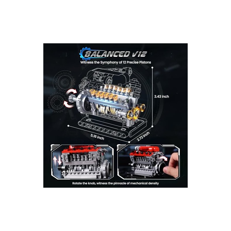 JMBricklayer 3-in-1 Mini Engine Model Car Kits that Runs, V8