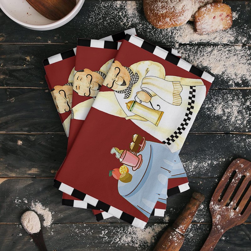 Kitchen Towels, Cheerful Fat Chef Towels, Dish Towels Kitchen Accessories,