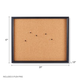 Towle Living Cork Board with 5 Push Pins for Home Office, Dorm Room, Bedroom, Kitchen, Classroom, 21 x 17 Inch, Black