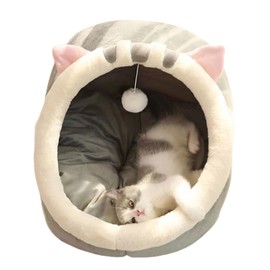 Cute Cat Beds for Indoor Cats, 2 in 1 Cozy Kitten Tent with Non-Slip Bottom, Cat Cave Bed for Kittens and Small Pets(M)