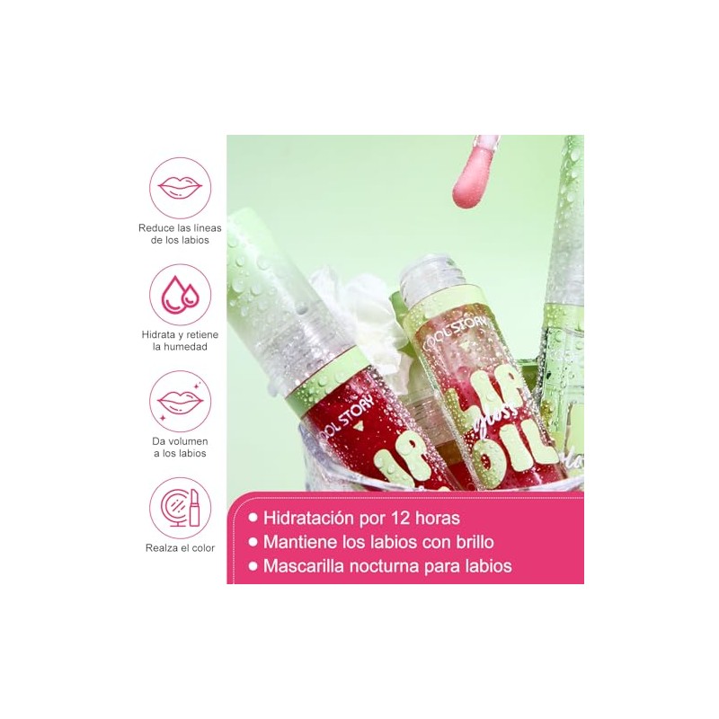 NEARPOW 4PCS Lip Oil Hidratante y Lip Gloss, Brillo de