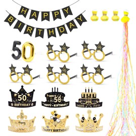 SEPTPARTY Happy 50th Years Birthday Sunglasses Hat Kit for Party Favors - Novelty Funny and Silly Birthday Glasses Mask Kit (17PACK-50YEAR)
