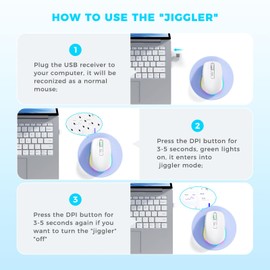 PEIOUS Mouse for Laptop Wireless - LED Wireless Mice with Build-in Jiggler Mover, Rechargeable Moving Mouse Undetectable Wiggler Keeps Computer Awake - White