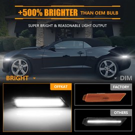 OFFKAT 4 PCS Front & Rear [Ultra-Bright] 2-Row Full LED Side Marker Lights for 5th Gen Chevy Camaro SS 2010-2015, Smoked Lens LED Turn Signal Lights, Camaro White Side Bumper Marker Lamps