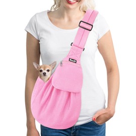 SlowTon Dog Carrier Sling - Thick Padded Shoulder Strap Adjustable Dog Carriers for Small Dogs, Puppy Carrier Purse for Pet Cat with Front Zipper Pocket Safety Belt Machine Washable (PI, S)