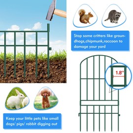 Adavin Animal Barrier Garden Fence,10 Pack Green 12''L x 25" H no dig Fence, Underground dig Protection for Dog Rabbits Rustproof Metal Wire Panel Border, 10 ft Ground Stakes for Outdoor Patio