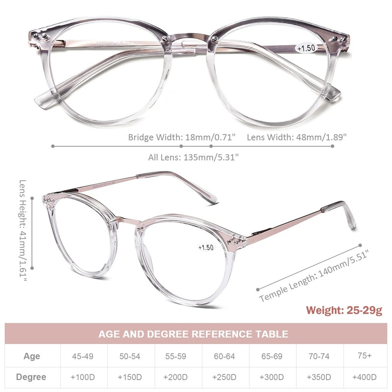 DOOViC Lesebrille Metall Damen 3,0 Blaulichtfilter Durchsichtiger Rund Computerbrille mit