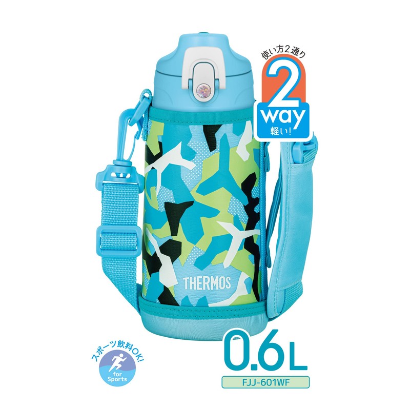 Thermos FJJ-601WF BLWH Vacuum Insulated 2-Way Bottle, 0.6L/0.63L Blue White
