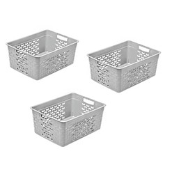 BranQ Home essential Universal, multifunctional storage basket in cotton design, BPA-free plastic, set of 3, sizes M - 6 litres, light grey