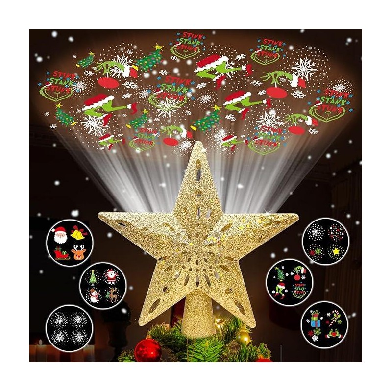 Christmas Tree Topper Star Lighted with 6 Projection Modes Projector