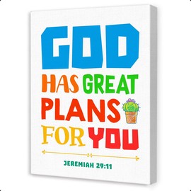 OTINGQD Christian Wall Art for Kids,Bible Scripture Wall Decor,Christian Nursery Wall Art,Sunday School Decorations for Classroom,God Has Great Plans for You Canvas Wall Decor