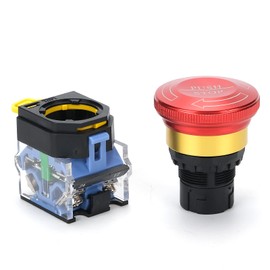 Emergency Stop Button 22mm Latching Push Button Switch, Aluminum Alloy Round E-Stop Switch, IP65 Waterproof Self-Locking Shut Off Switch, 10 Amp 1NO 1NC 440V (Type A)